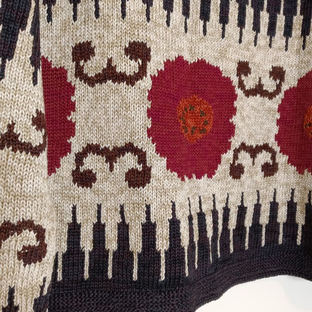 NOS VTG Peruvian Connection Poppies Art-Wear Pima Cotton Cardigan Sweater Sz Lg - Picture 4 of 10